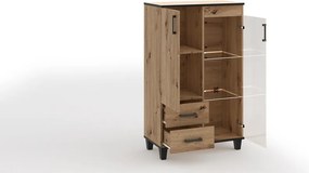 Vitrina cu doua usi si doua sertare, Pola, ADRK Furniture (Inaltime: 132 cm)