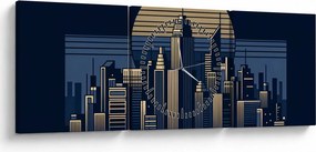 Tablou – Oraș geometric (cu ceas) (90x30 cm)