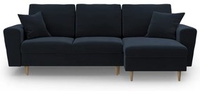 Colțar albastru închis extensibil, cu spațiu de depozitare cu tapițerie din catifea Kyoto – Cosmopolitan Design