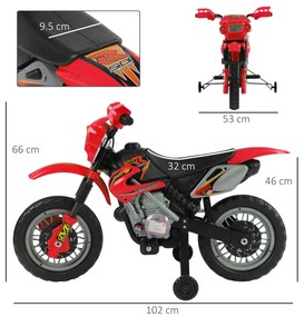 Moto Cross Electric pentru Copii cu Role din PP și fier, 102×53×66cm Roșu HOMCOM | Aosom RO