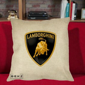 Perna Personalizata cu emblema Lamborghini, 40x40 cm, Crem, Husa Detasabila, Perna Inclusa, BEKZ®
