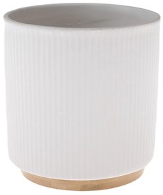 Ghiveci ceramic cu suport din bambus, alb, 15 x 12cm