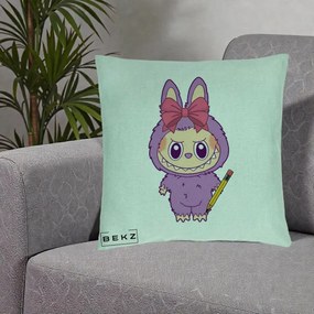 Perna Personalizata Labubu Mov cu Funda Rosie si Creion, 40x40 cm, Verde Menta, Husa Detasabila, Perna Inclusa, BEKZ®