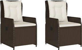 vidaXL Scaune de grădină rabatabile, 2 buc., maro, poliratan