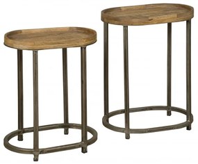 Set 2 masute de cafea ovale din lemn 50x35x65 cm maro
