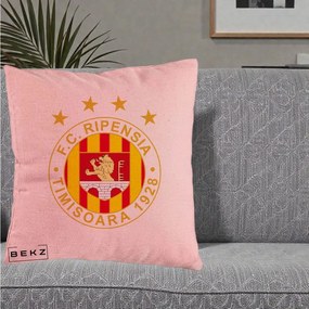 Perna Personalizata FC Ripensia Timisoara 1928, 40x40 cm, Roz, Husa Detasabila, Perna Inclusa, BEKZ®
