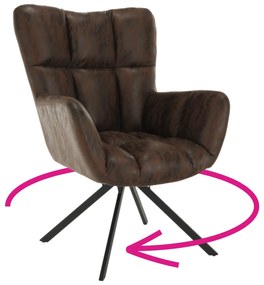 Fotoliu de design rotativ, maro ţesătură cu efect de piele întoarsă/negru, KOMODO