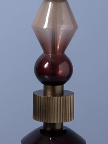 Sfeșnic din sticlă și metal, vișiniu-auriu antichizat, structură sculpturală etajată, finisaj patinat, 37×14 cm, „Astrolab"