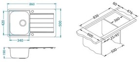 Chiuvetă de bucătărie ALVEUS 1144640 LINE 86x50 cm crom
