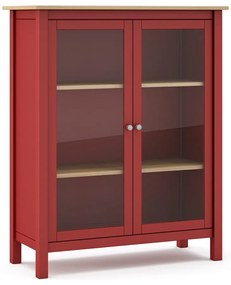 Vitrină roșu/natural din lemn de pin 90x110 cm Misti – Marckeric
