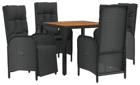 Set mobilier de grădină cu perne, 5 piese, negru, poliratan