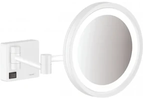 Oglinda cosmetica 3X, Hansgrohe AddStoris, cu brat, iluminare LED, alb mat, 41790700