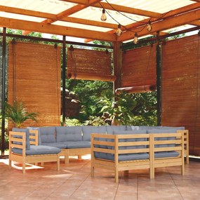 3096766 vidaXL Set mobilier de grădină cu perne gri, 9 piese, lemn masiv pin