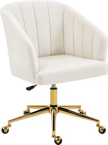 HOMCOM Scaun de birou cu aspect de catifea, umplutură din spumă, reglabil pe înălțime, pe roți, bază din oțel, crem | Aosom Romania