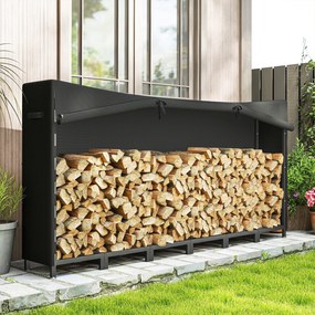 Outsunny Suport de Lemne pentru Exterior din Oțel, cu Acoperire Impermeabilă Oxford 600D, Structură Reglabilă și Lanțuri Metalice, Suport de Lemne Ridicat, 0.8m³, 235x31x116 cm, Negru | Aosom Romania