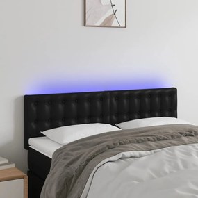 3121702 vidaXL Tăblie de pat cu LED, negru, 144x5x78/88 cm, piele ecologică
