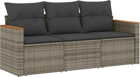 vidaXL Set canapea de grădină cu perne, 3 piese, gri, poliratan