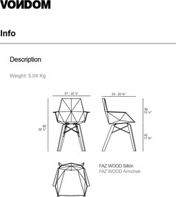 Set de 4 scaune cu brate de interior design modern premium FAZ CHAIR lemn 54294