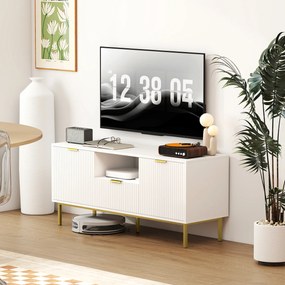 HOMCOM Comodă TV, mobilier TV pentru 127 cm cu 2 uși cu închidere silențioasă, sertar și compartiment deschis, 120x39x54cm, alb | Aosom Romania