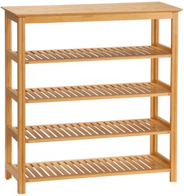 HOMCOM Raft pentru pantofi pe 5 niveluri, suport pentru pantofi din bambus cu 4 polițe cu lamele, 80x29x82cm, efect lemn natural | Aosom Romania