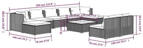 Set mobilier de gradina cu perne, 10 piese, negru, poliratan Negru, 2x colt + 5x mijloc + 2x suport pentru picioare + masa, 1