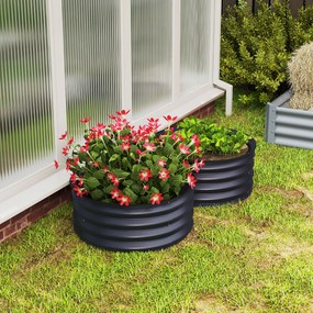 Outsunny Set de 2 containere de plantare galvanizate, Ø60 x 30H cm, ghivece cu fund deschis pentru diferite plante, Gri închis | Aosom Romania