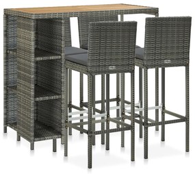 3064921 vidaXL Set mobilier bar de grădină cu perne, 5 piese, gri, poliratan