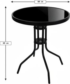 Masa rotunda de gradina cu blat de sticla ISLAND BLACK 60 cm, negru