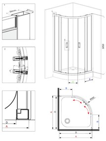 Cabina dus semirotunda 90x90 cm, sticla grafit cu 2 usi culisante, Funkia Deante 900x900 mm