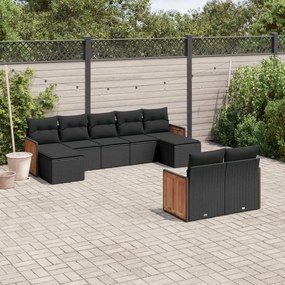 3260480 vidaXL Set mobilier de grădină cu perne, 9 piese, negru, poliratan