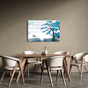Tablou - Pictură, lac cu barcă (90x60 cm)