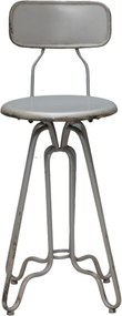 Scaun de bar cu spătar pentru insulă, în stil industrial, din metal, gri, picioare curbate, finisaj antichizat, 88 x 35 x 41 cm, „Valéry”