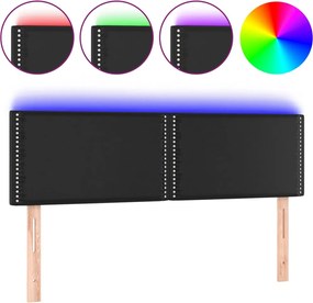 vidaXL Tăblie de pat cu LED, negru, 144x5x78/88 cm, piele ecologică