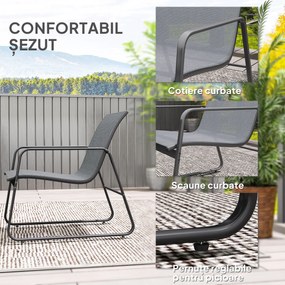 Outsunny Set Mobilier de Grădină din 4 Piese, cu Bancă de Exterior cu 2 Locuri, 2 Scaune și Măsuță de Cafea cu Blat din Sticlă Securizată, Set Mobilier de Exterior din Metal și Textilenă, Gri Deschis | Aosom Romania