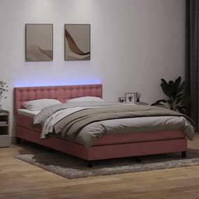 vidaXL Pat box spring cu saltea, roz, 140x210 cm, catifea