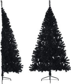 vidaXL Jumătate brad de Crăciun artificial cu suport, negru 180 cm PVC
