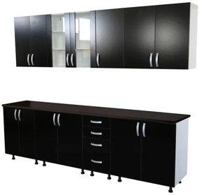 Bucatarie Zebra 260 cm din PAL Negru cu blat termoizolant negru