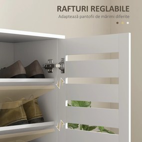 HOMCOM Dulap de Pantofi Modern cu 5 Niveluri cu Uși cu Jaluzele din Lemn Alb | Aosom Romania