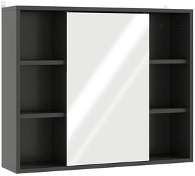 HOMCOM Mobilier baie cu oglindă, dulap cu uși și 6 compartimente deschise, 60 x 14,5 x 49,4 cm, negru | Aosom Romania