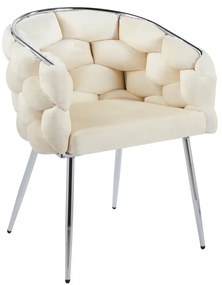 RESIGILAT- Scaun dining, tapiterie catifea, cadru metalic argintiu, Bej