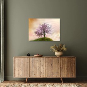 Tablou pe sticlă - Copacul înflorit în deal (70x50 cm)