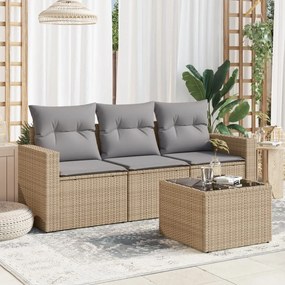 vidaXL Set canapele de grădină, 4 piese, cu perne, bej, poliratan