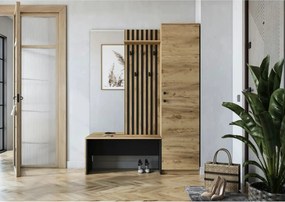 Mobilier hol ZARIS, stejar auriu/negru, PAL laminat, 150x40x198 cm