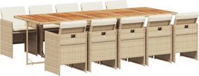 vidaXL Set mobilier de grădină cu perne, 11 piese, bej, poliratan