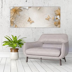 Tablou - Flori cu fluturi (120x50 cm)