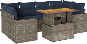 vidaXL Set canapele de grădină, 7 piese, cu perne, gri, poliratan