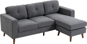 HOMCOM Colțar 192 cm în formă de L Canapea 3 locuri cu șezlong reversibil, aspect corduroy, pentru spații mici, Gri închis | Aosom Romania