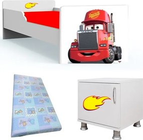 Pat tineret Cars 2 cu saltea si noptiera