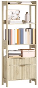 HOMCOM Bibliotecă înaltă, corp de depozitare cu 4 rafturi deschise și 2 sertare canelate, 60 x 30 x 160 cm, lemn natural | Aosom Romania