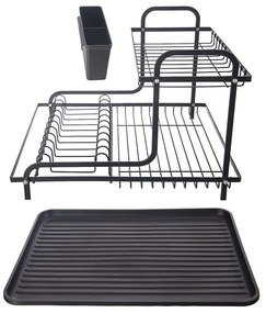 Scurgător de vase negru cu două nivele din metal 42,5x32 cm Radka – Orion